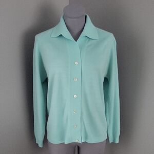 Vintage 60s/70s Dralon Button Up Cardigan - Aqua Blue